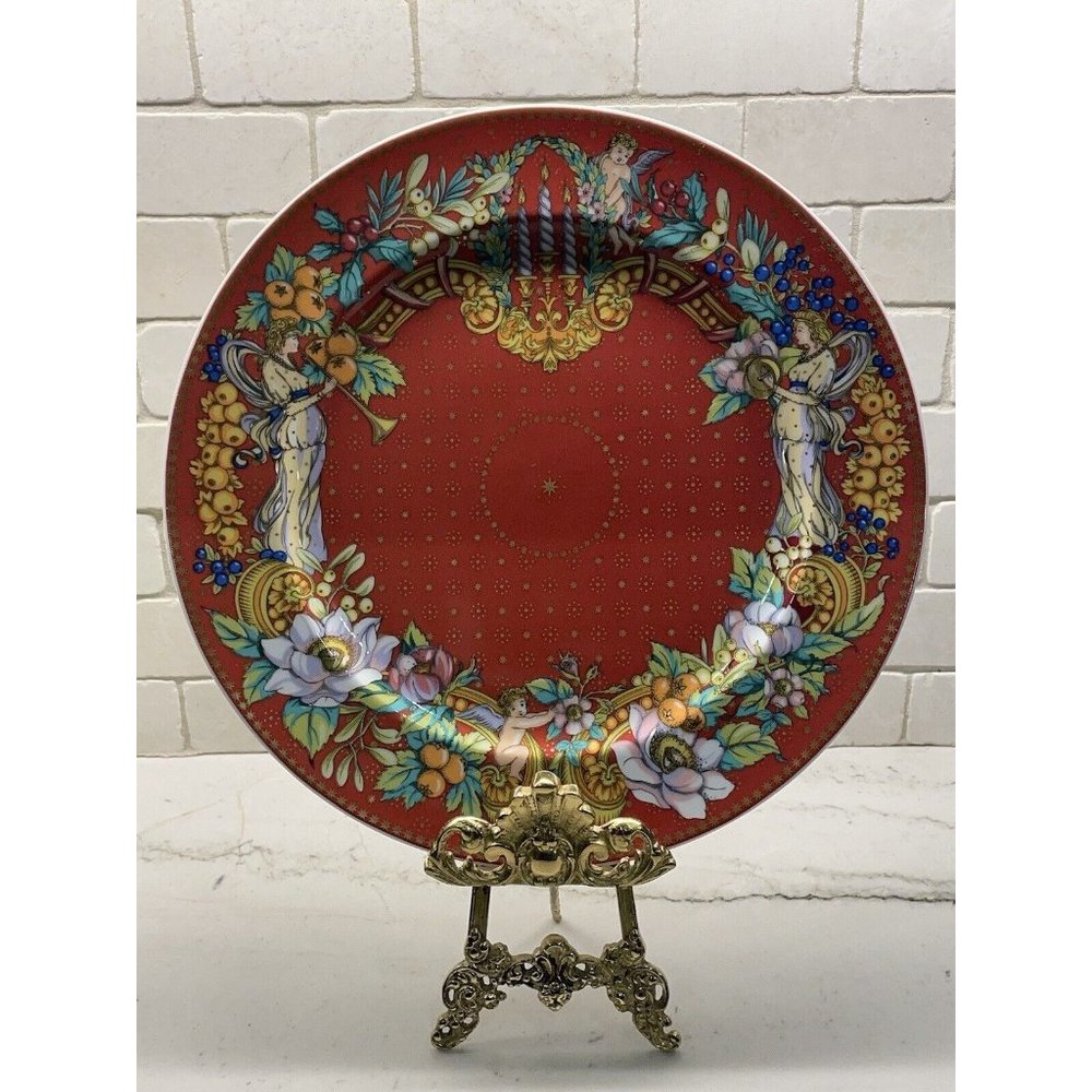 Versace Charger Plate Le Reve De Noel Rosenthal Christmas Gold Red Angels RARE
